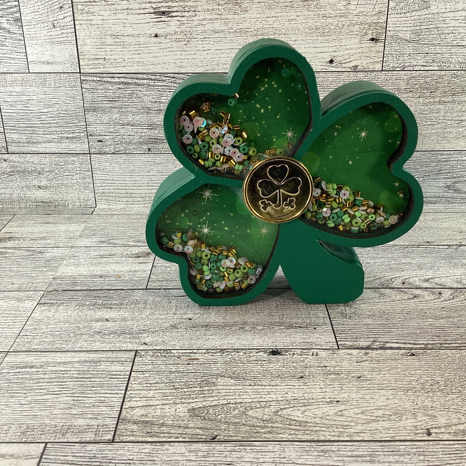 AGD St Patrick Decor -  Shamrock Chunky Wood Shaker Sitter 2pc
