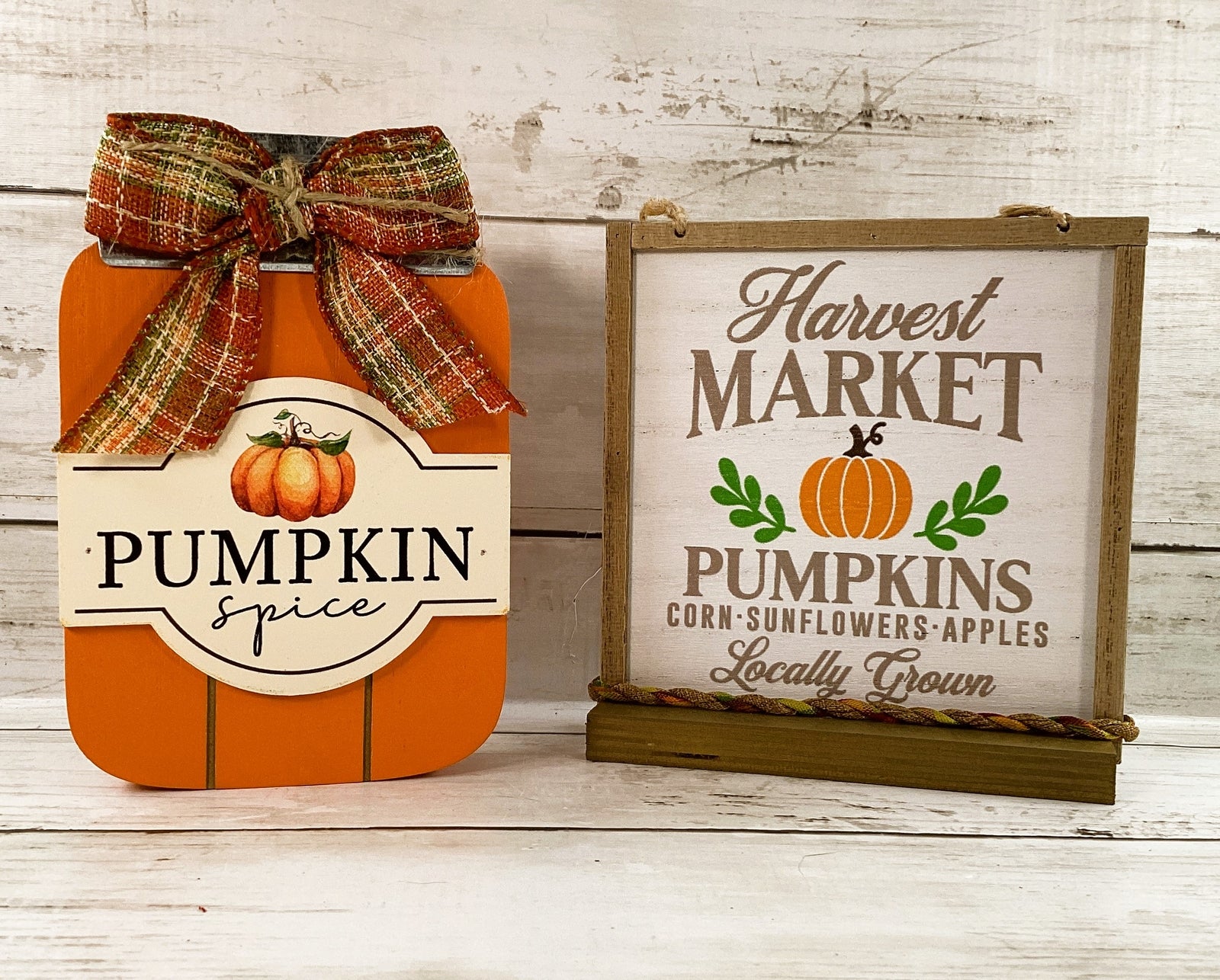 AGD Fall Decor - Chunky Wood Pumpkin Spice Jar Market Sign 2pc Set