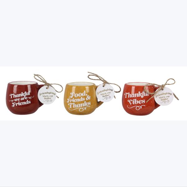 YI Fall Decor - Thankful Friends Mini Coffee Cup Pod Holder 3pc Set