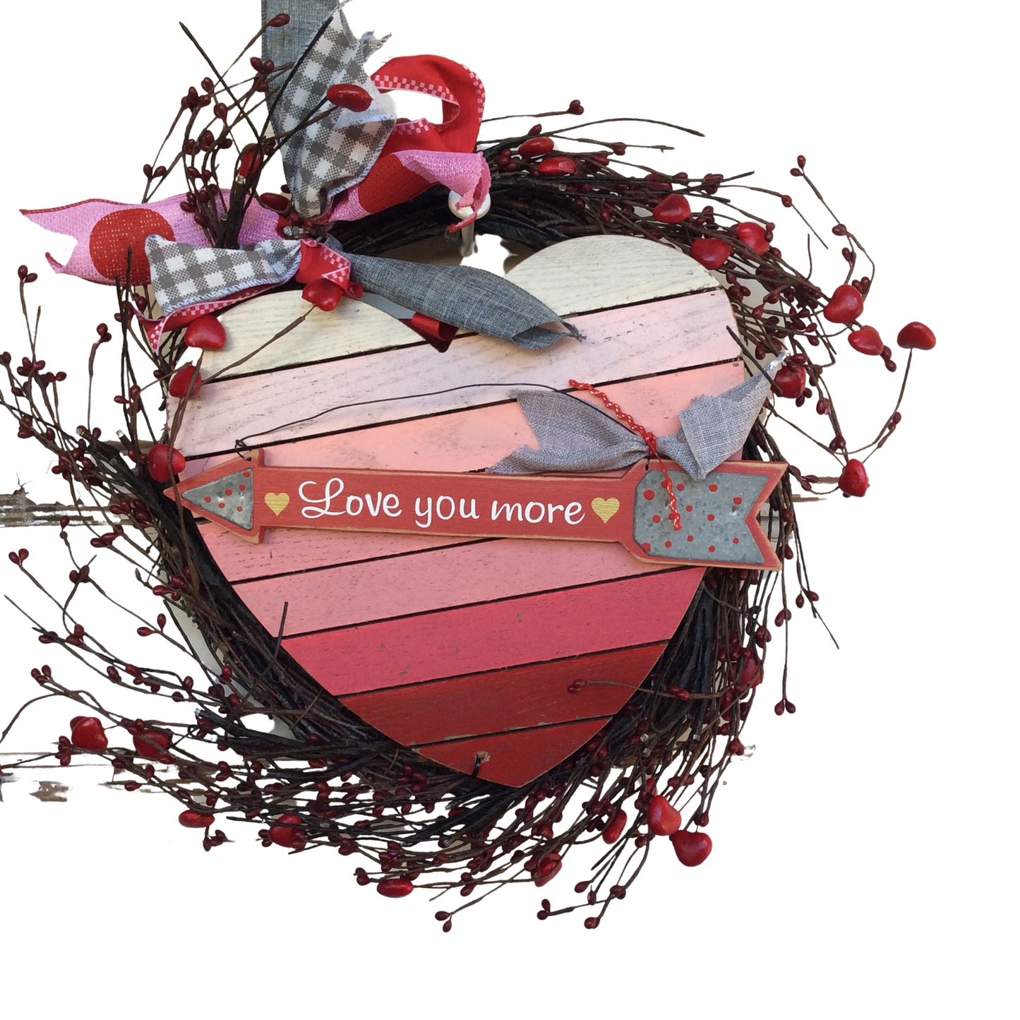 AGD Valentines Decor - Red Pipberry Arrow Love You More Lighted Wreath