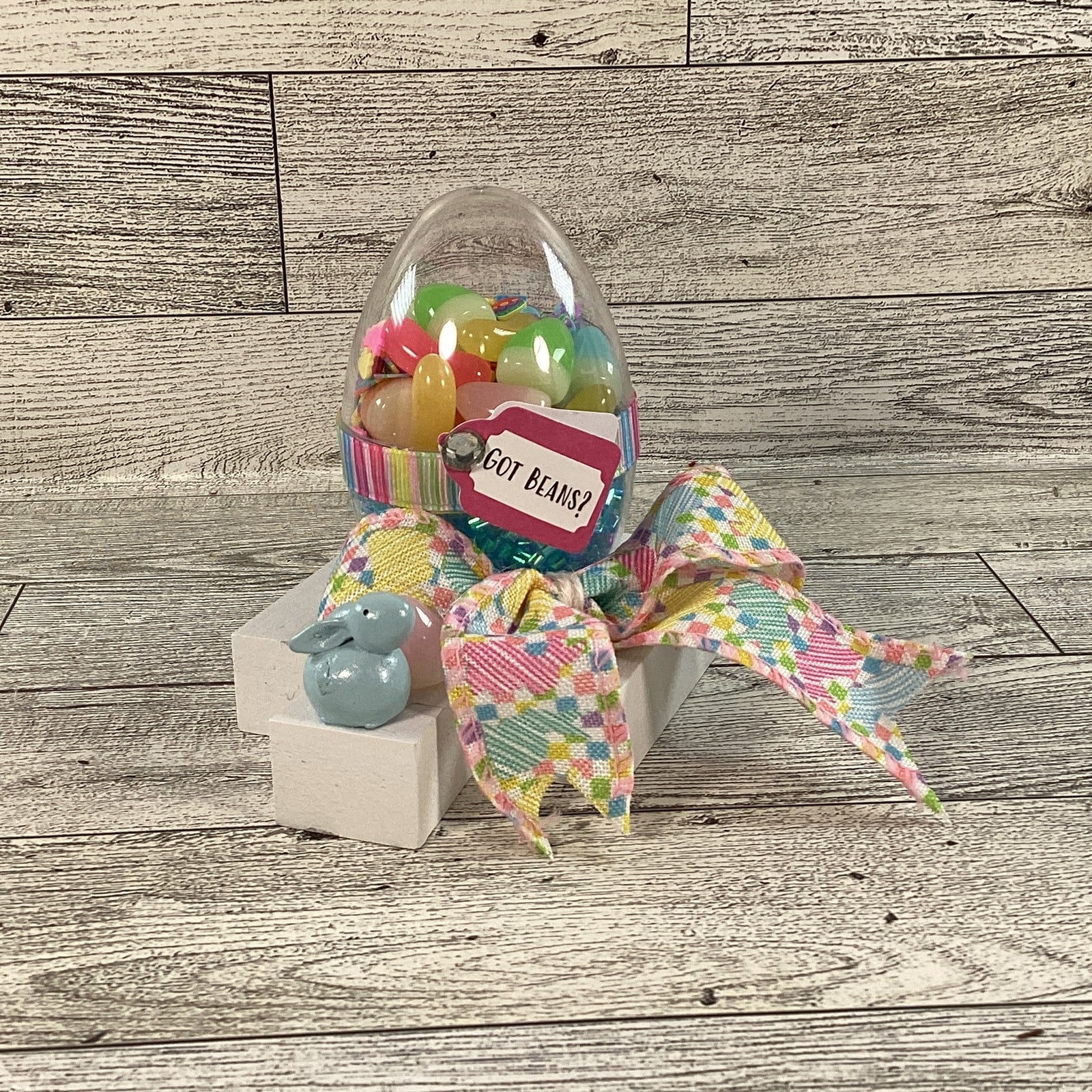 AGD Easter Decor - Clear Egg Filled Fake Jelly Beans Shaker Sitter