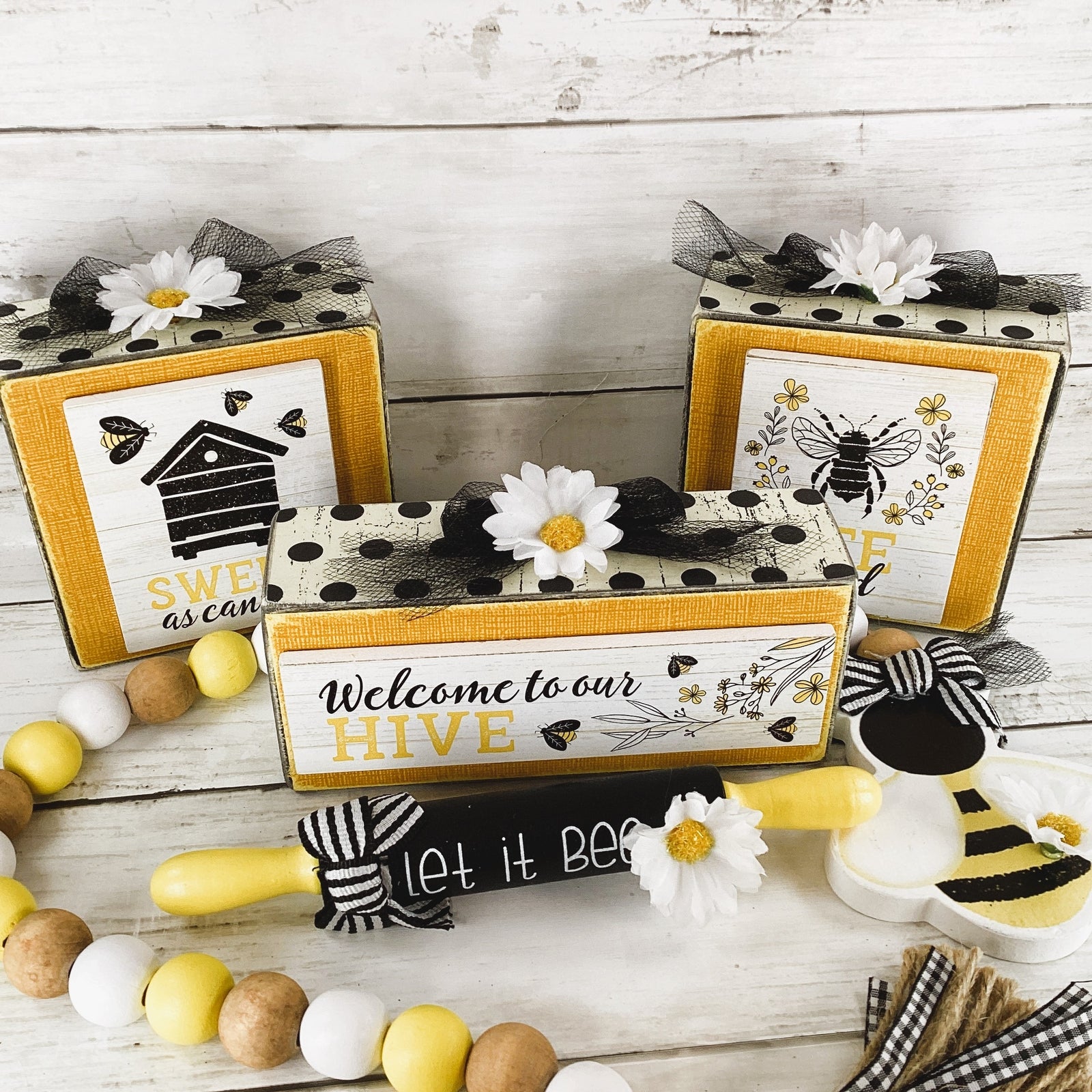 AGD Spring Decor - Summer Bee Theme Tier Tray Decor 5pc Set