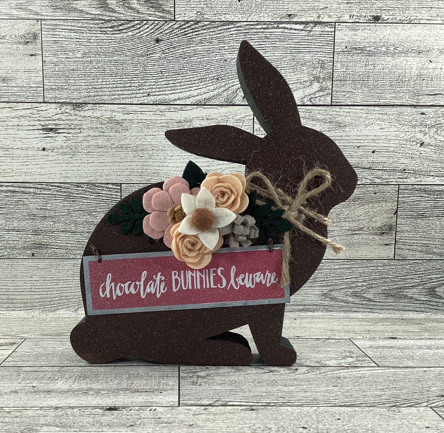 AGD Easter Decor - MDF Chunky Chocolate Bunny Beware Sitter