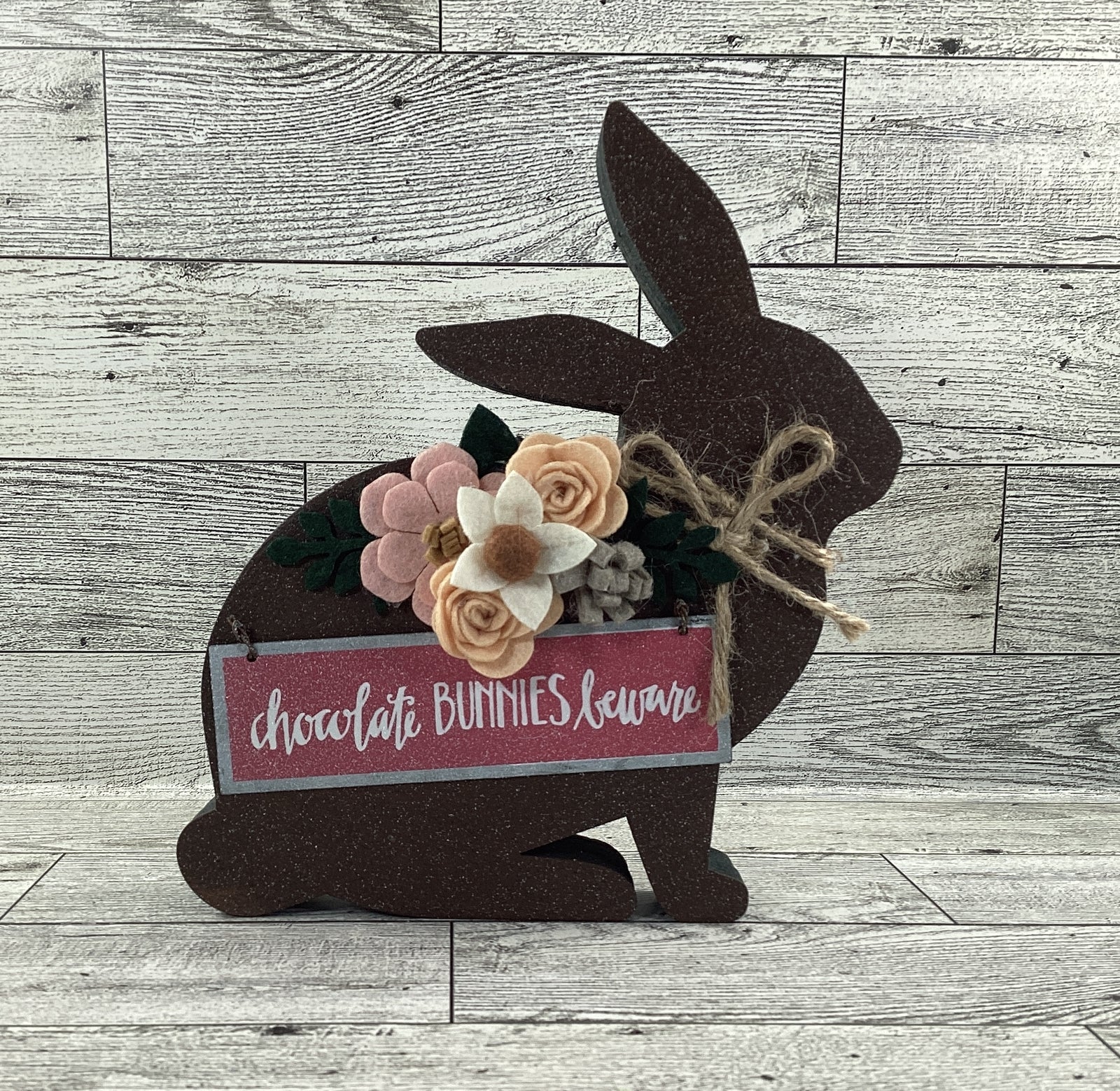AGD Easter Decor - MDF Chunky Chocolate Bunny Beware Sitter