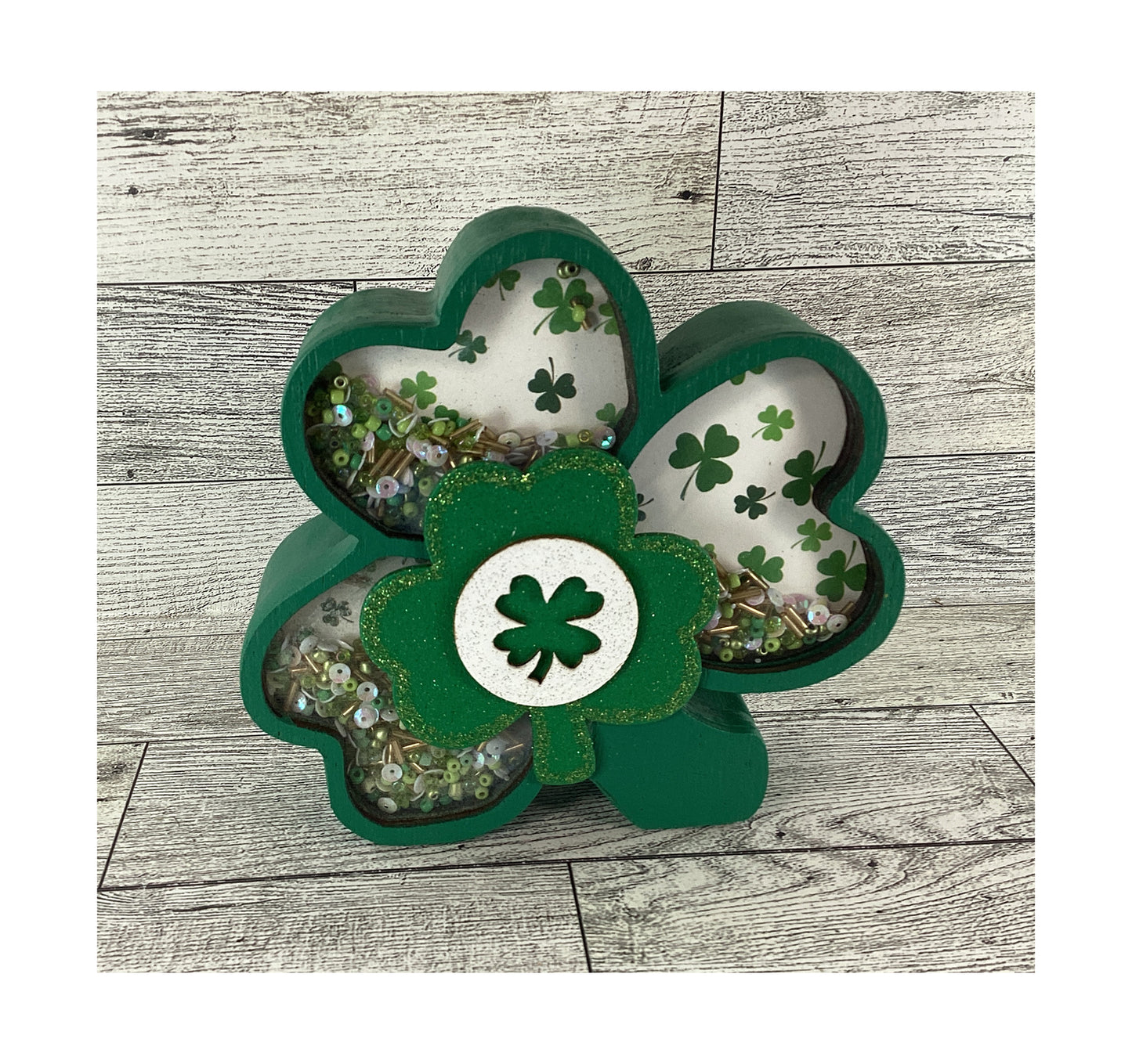 AGD Saint Patrick Decor - Irish Shamrock Chunky Wood Shaker Sitter