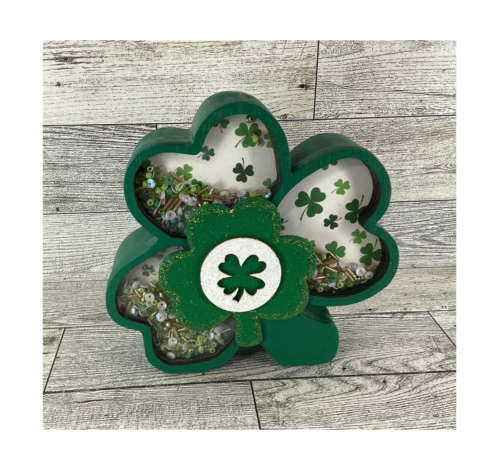 AGD Saint Patrick Decor - Irish Shamrock Chunky Wood Shaker Sitter