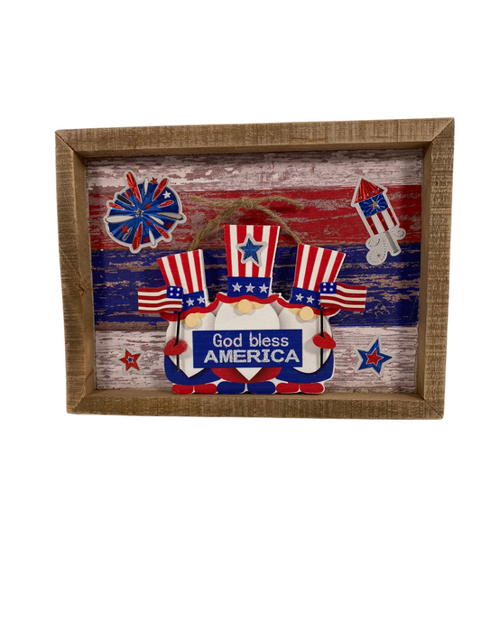 AGD Patriotic Decor - God Bless America Gnome Inset Sign