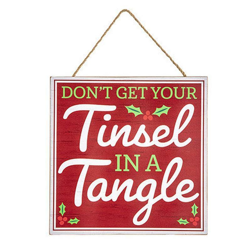 Darice Christmas Decor - Tinsel in A Tangle MDF Wood Wreath Sign