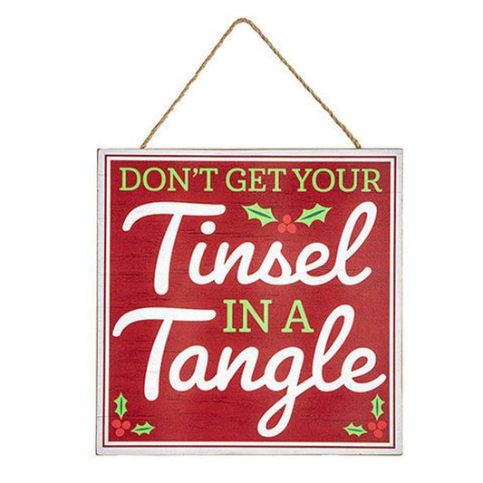 Darice Christmas Decor - Tinsel in A Tangle MDF Wood Wreath Sign