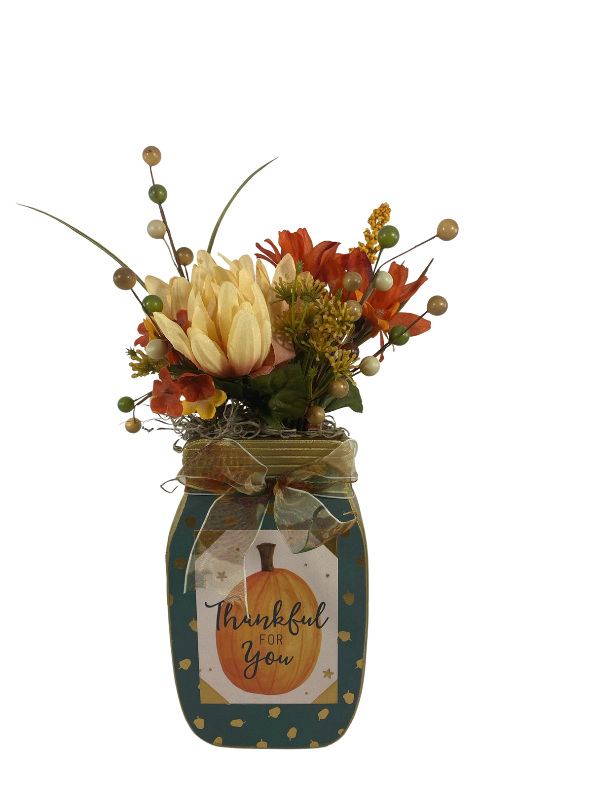 AGD Fall Decor -Thankful for You Floral Wood Mason Jar Display