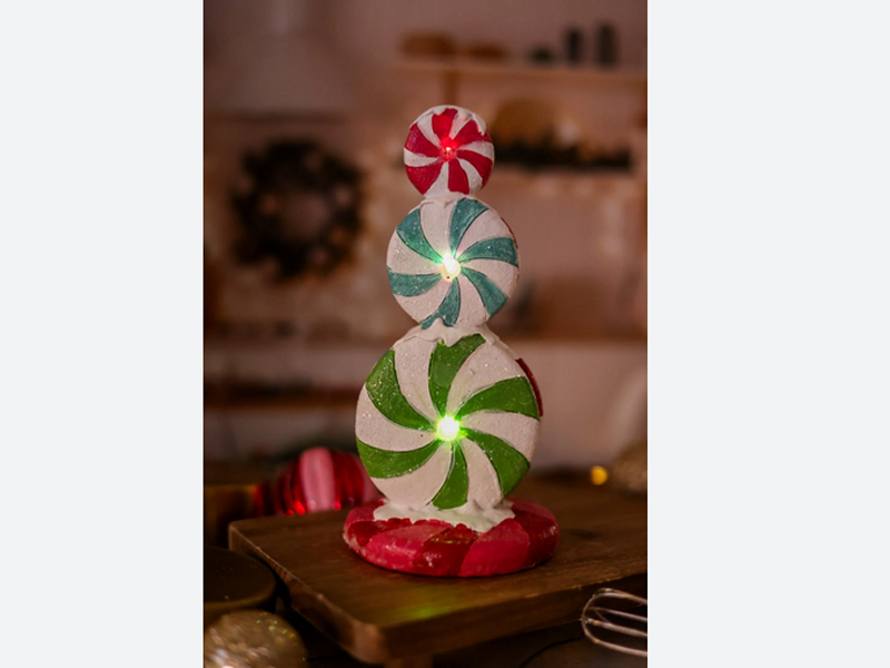 Youngs Christmas Decor - LED Light-up Resin Pastel Peppermint Figurine 8-inch