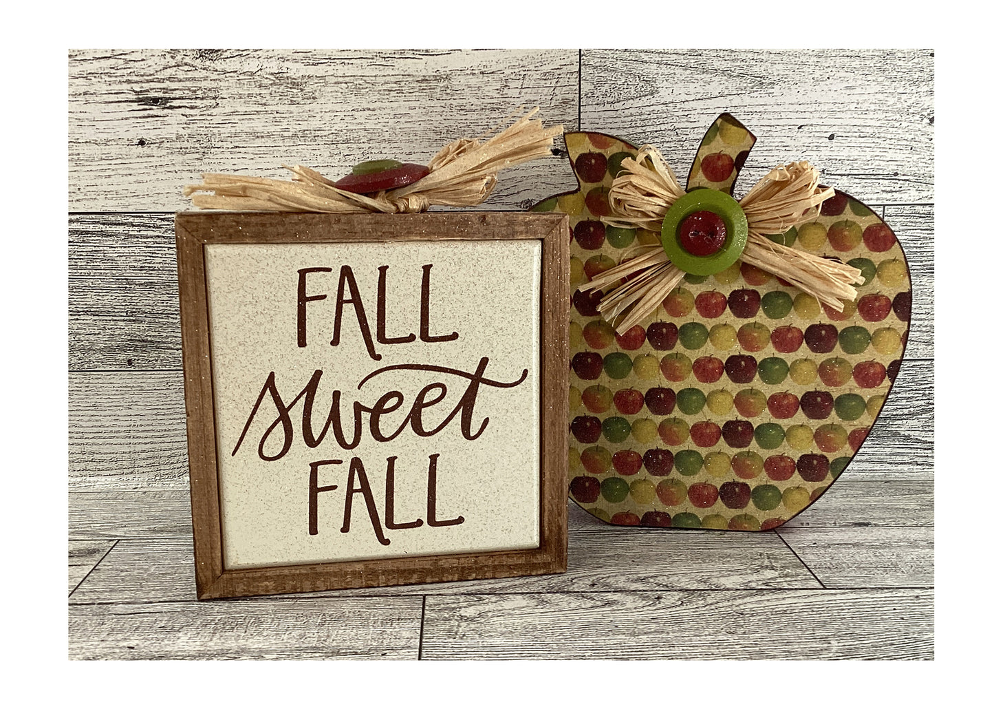 AGD Fall Decor - Chunky Wood Apple Sitter and Sweet Fall Sign 2pc Set