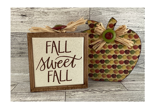 AGD Fall Decor - Chunky Wood Apple Sitter and Sweet Fall Sign 2pc Set
