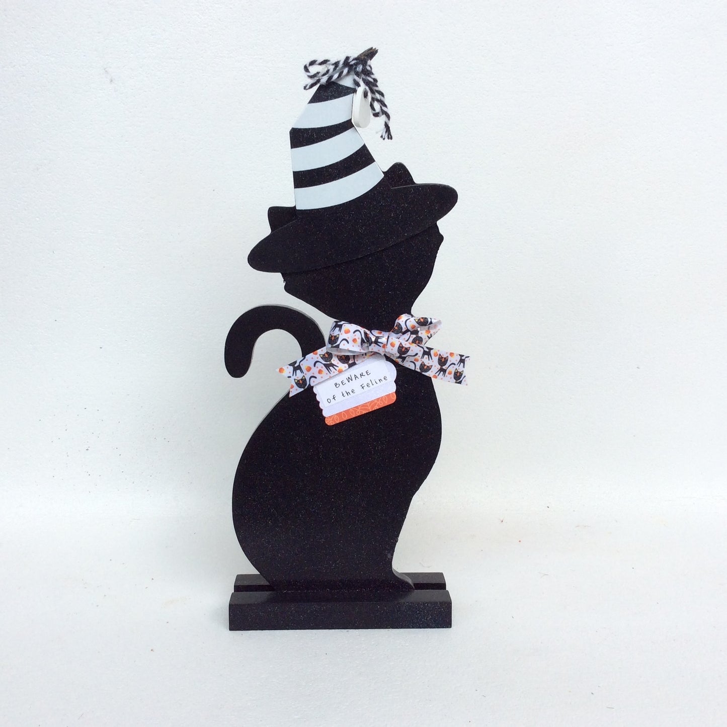 AGD Halloween Decor - Black Cat Wood Beware Feline Tabletop Display