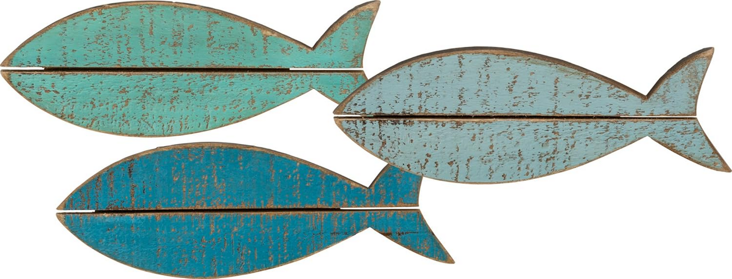 PBK Summer Decor - Slat Fish Beach Theme Ornament Signs 3pc