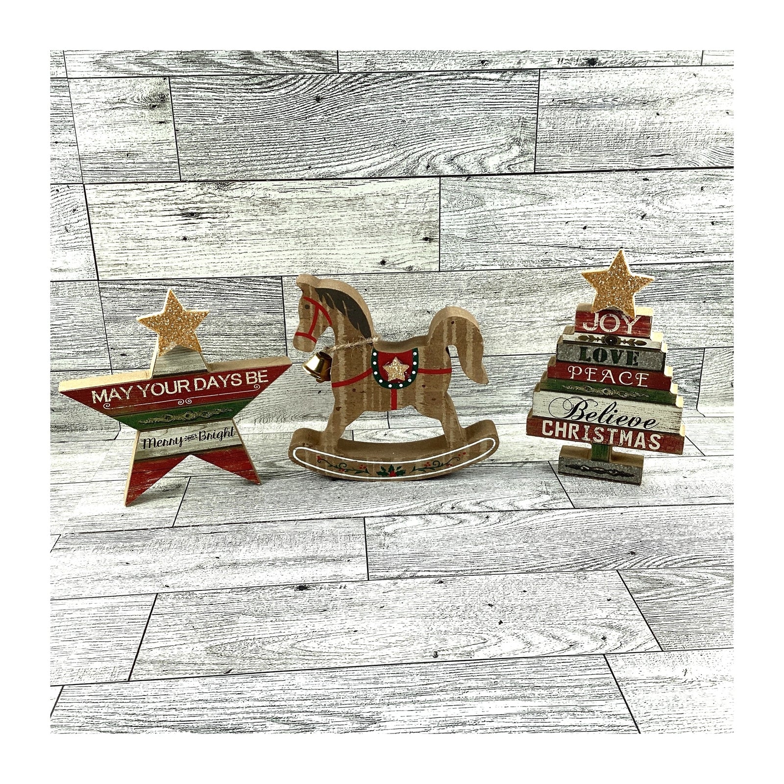 AGD Christmas Decor - Chunky Rocking Horse Train Bulbs Tier Tray 4pc Set