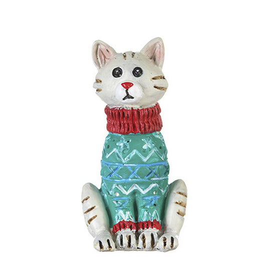 Darice Christmas Decor - Miniature Resin Kitty Cat in Sweater