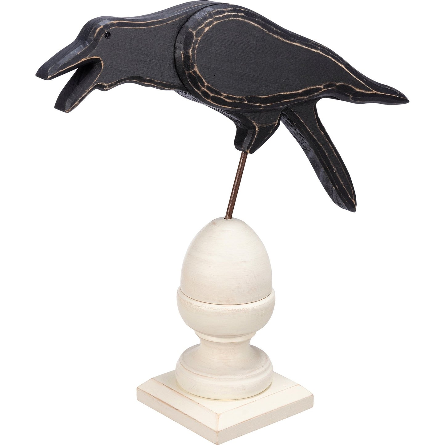 PBK Halloween Decor - LG Cawing Black Crow Bird on Finial Sitter