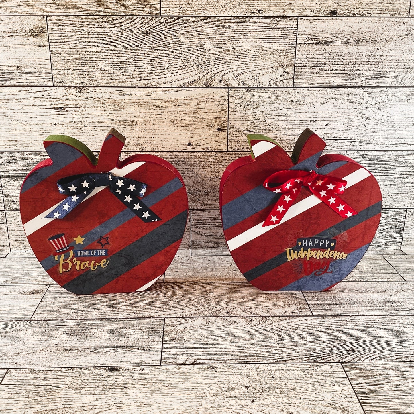 AGD Patriotic Decor - July 4th Red White Blue Chunky Wood Apple Sitter