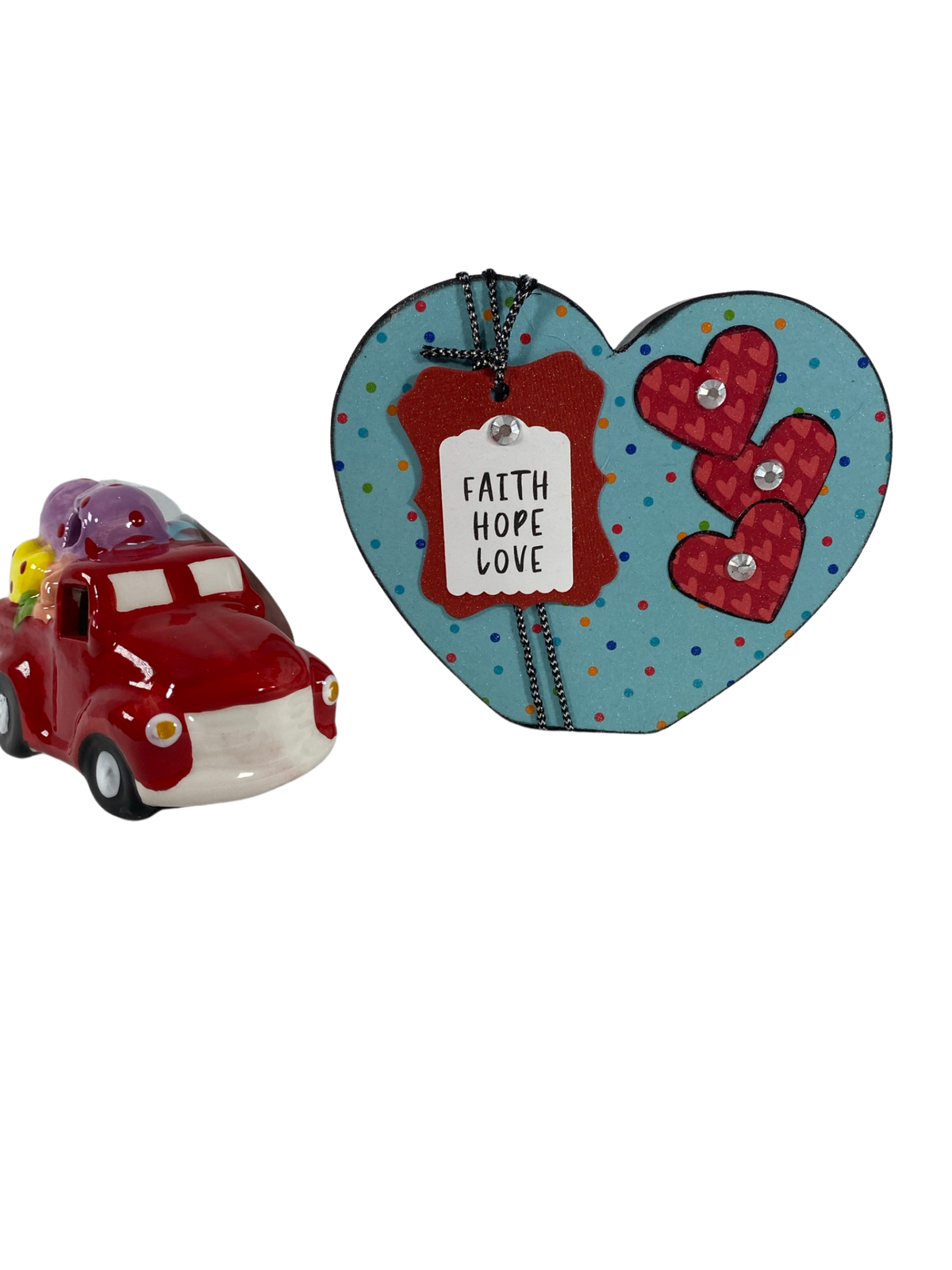 AGD Valentines Decor - Chunky Heart and Ceramic Light Up Truck 2pc