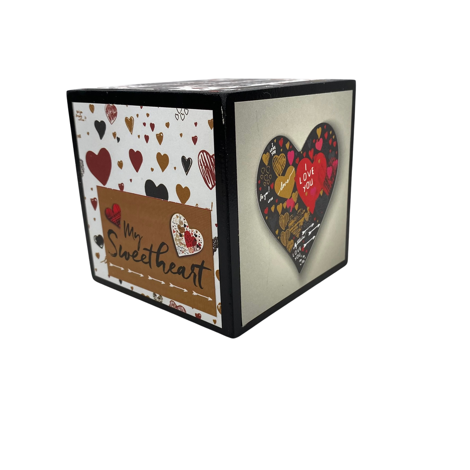 AGD Valentines Decor - I Love You Queen of Hearts Wood Cube Block