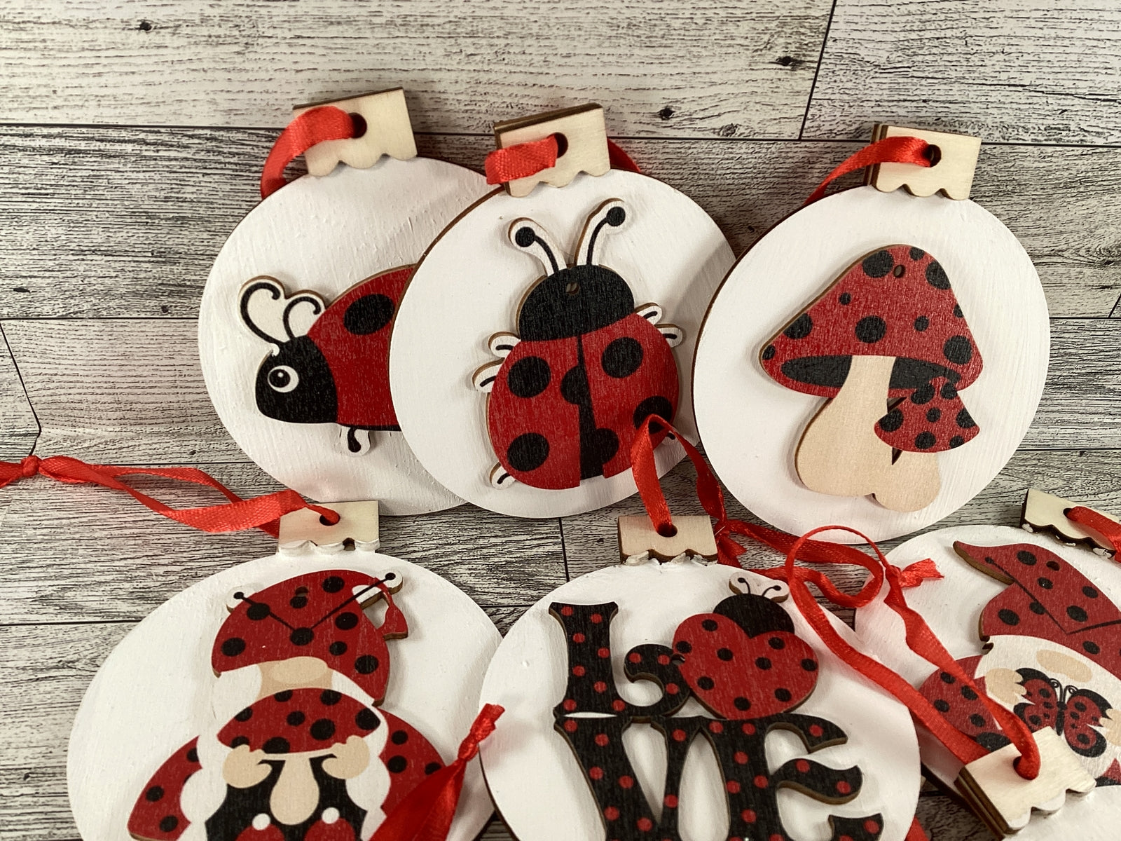 AGD Summer Decor - Ladybug Theme Layered Wood Ornaments 9pc