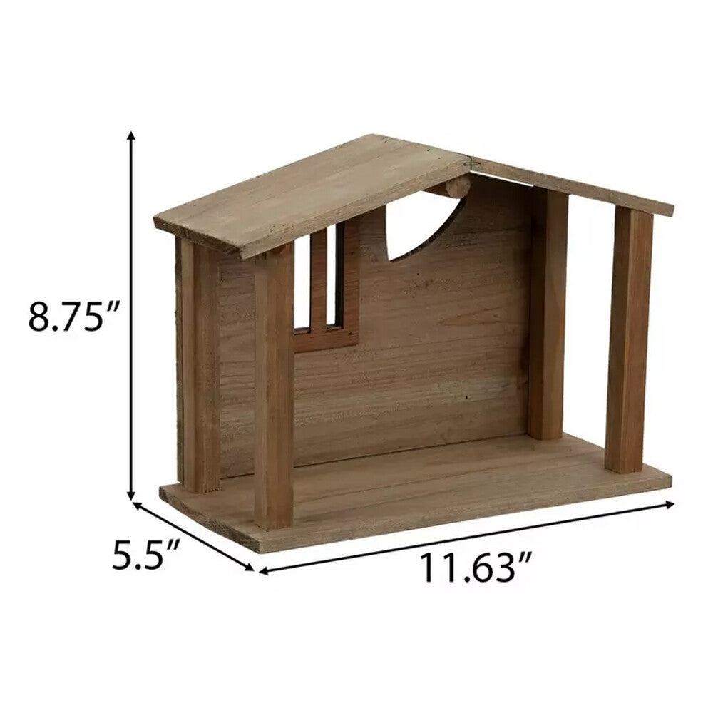 HL Christmas Decor - Natural Wood Unfinished Manger Stable 11-inch