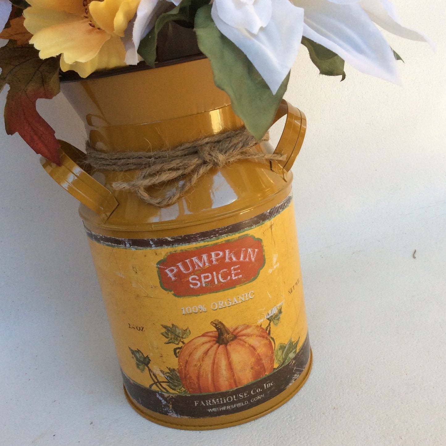 AGD Fall Decor - Pumpkin Spice Milk Can Filled Artificial Floral Display