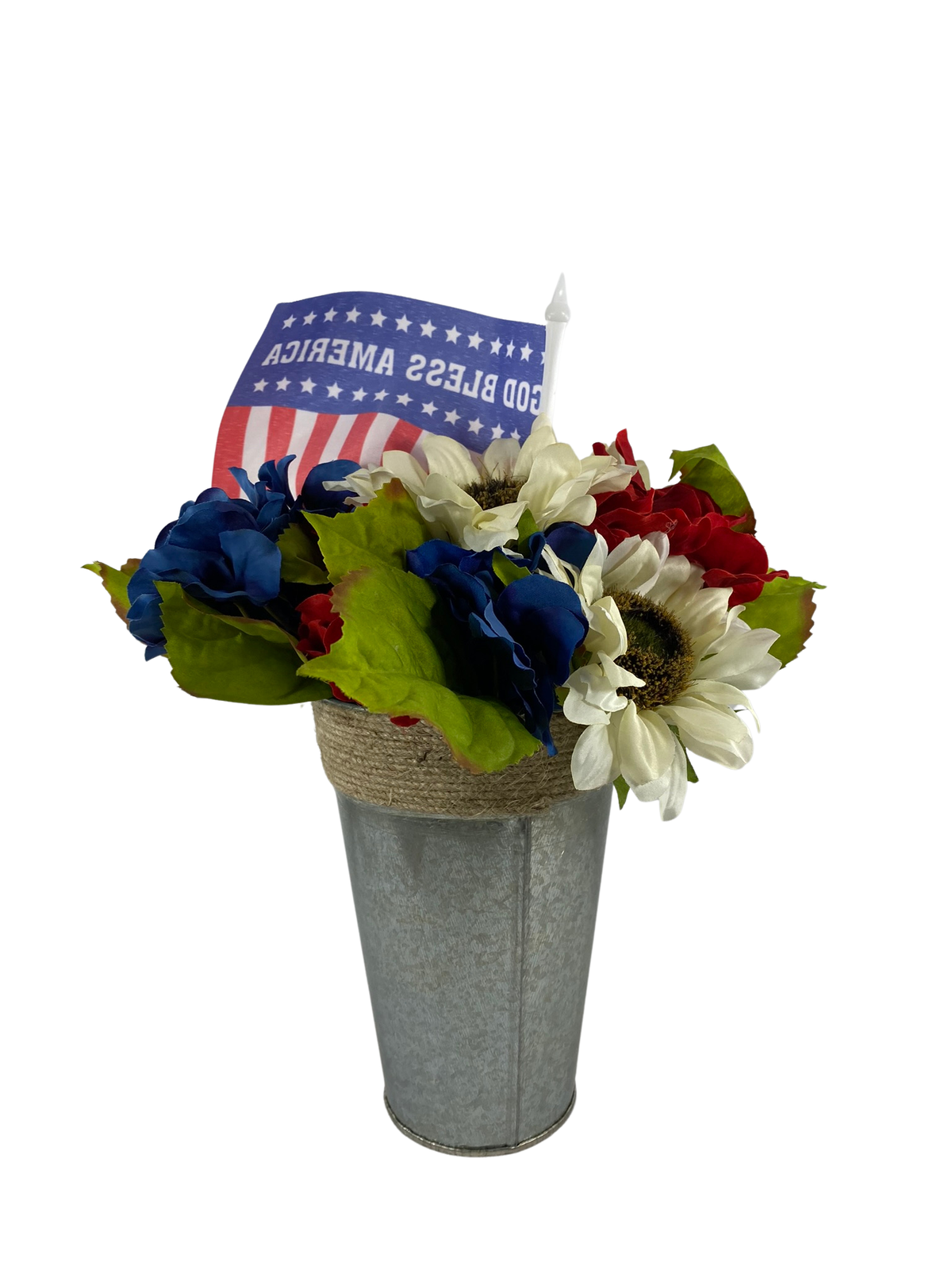 AGD Patriotic Decor  – God Bless Red White Blue Floral Centerpiece