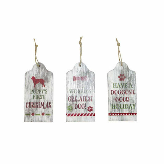 Darice Christmas Decor - MDF Puppy Dog Tag Ornaments 3pc Set
