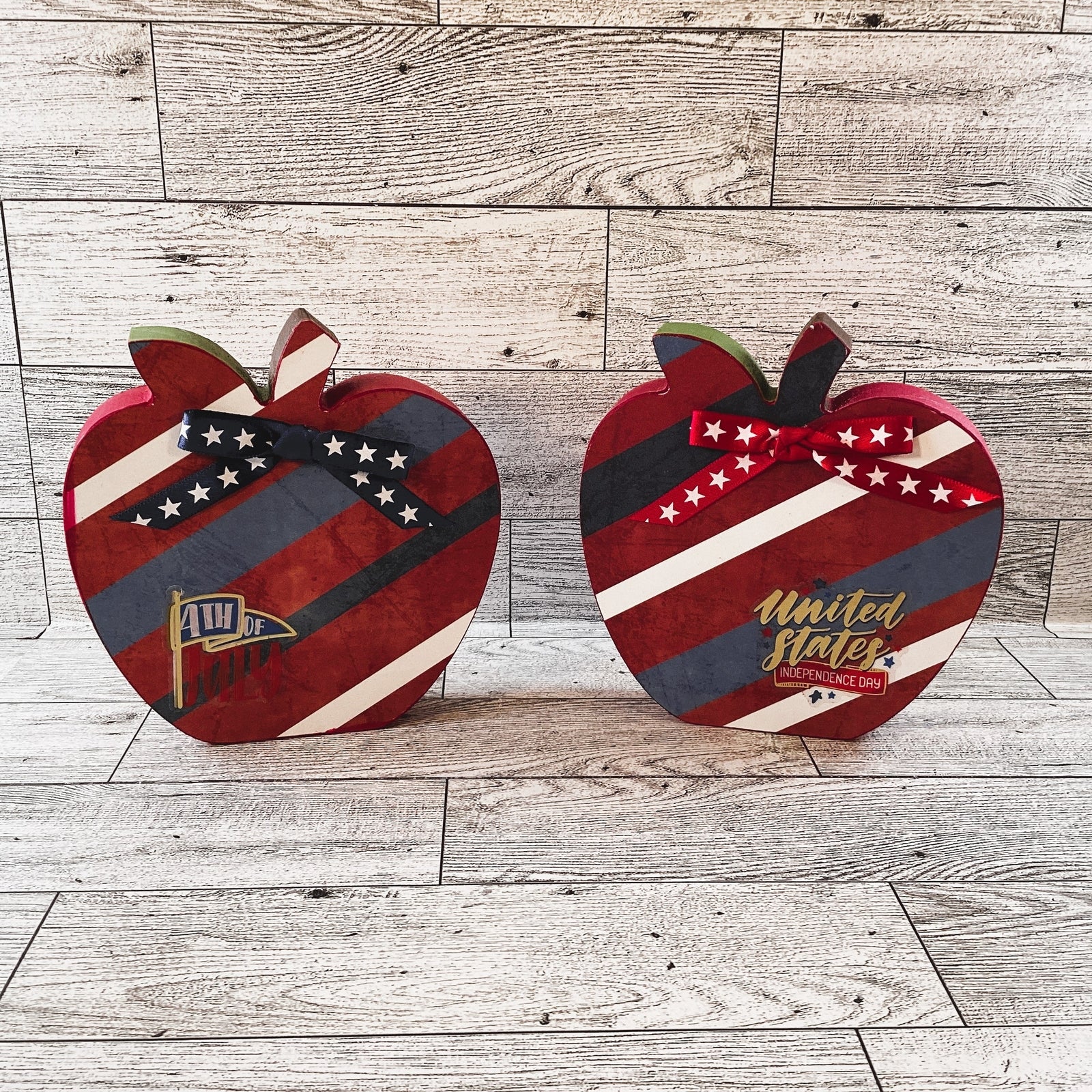 AGD Patriotic Decor - July 4th Red White Blue Chunky Wood Apple Sitter