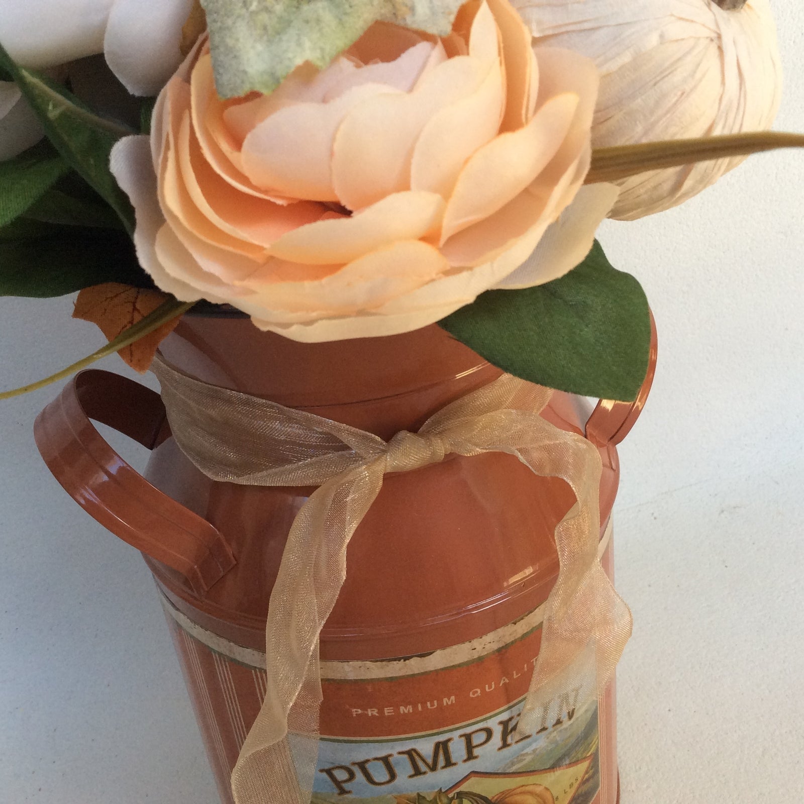 AGD Fall Decor - Pumpkin Spice Milk Can Filled Artificial Floral Display