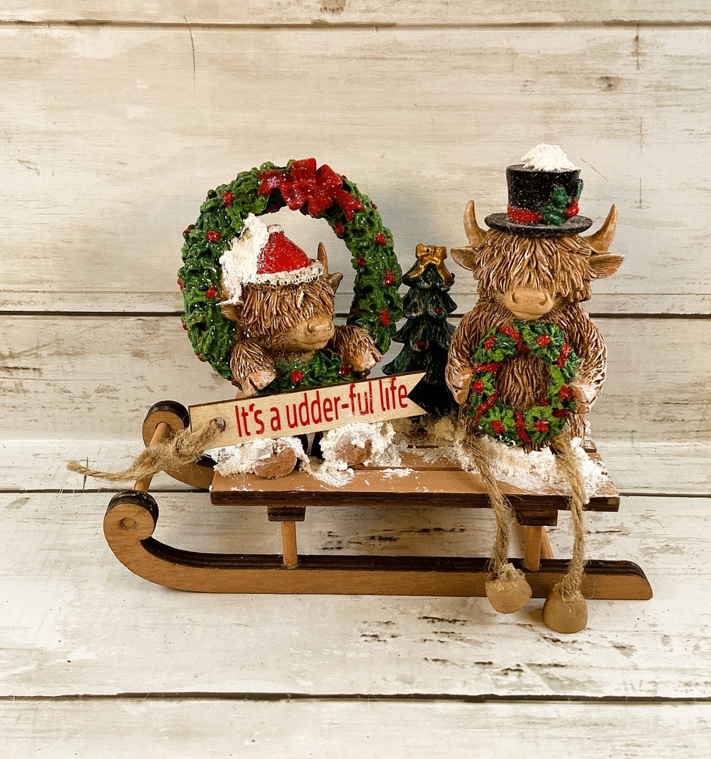 AGD Christmas Decor - Udder-ful Life Highland Scottish Cow Sled Decor