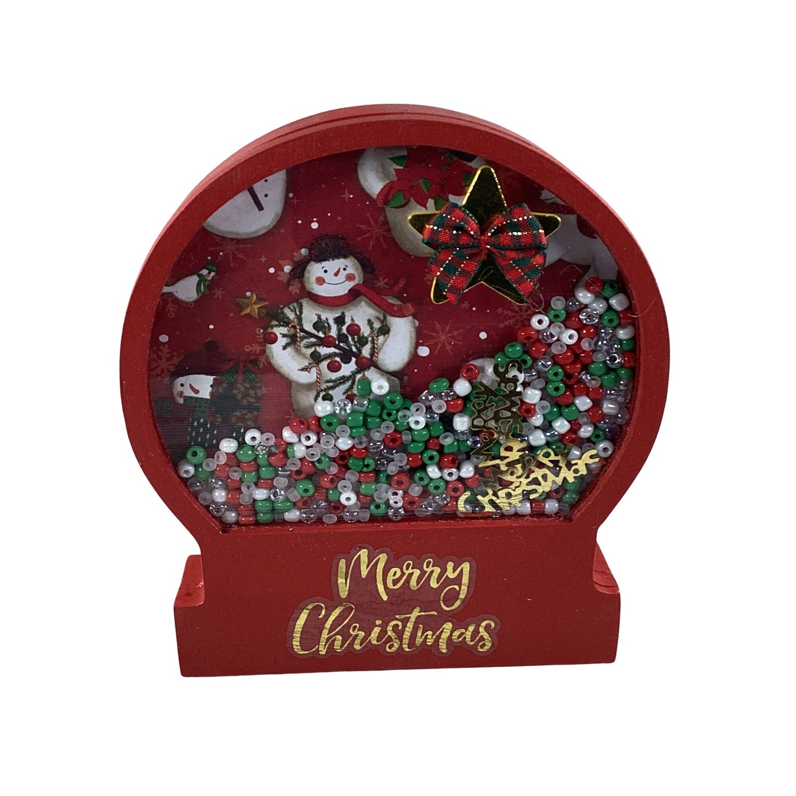 AGD Christmas Decor - Merry Snowman Dry Snow Globe Chunky Wood Shaker