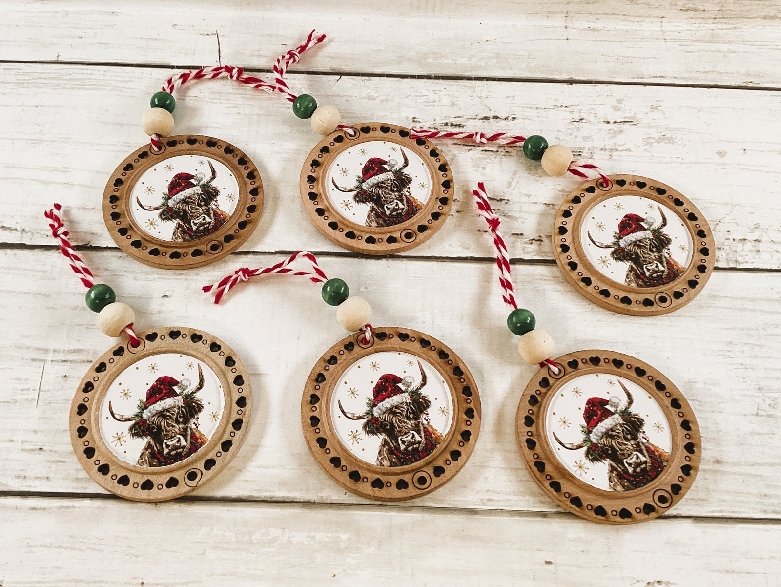 AGD Christmas Decor - Highland Scottish Cute Cow Ornaments 6pc Set