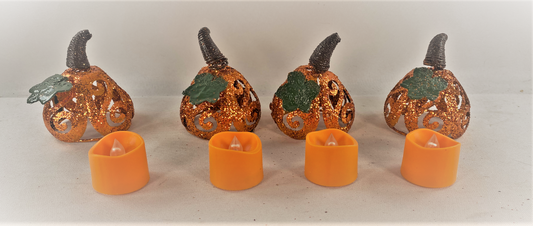 AGD Fall Decor - Glitter Pumpkin Filigree Tealight Covers 4pc Set