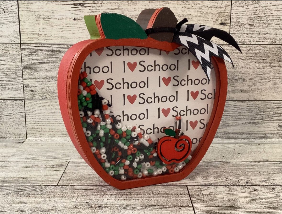 AGD Fall Decor - Teacher I Love School Chunky Wood Shaker Sitter