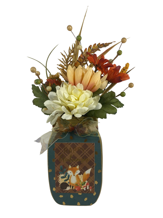 AGD Fall Decor - Happy Autumn Floral Wood Mason Jar Display