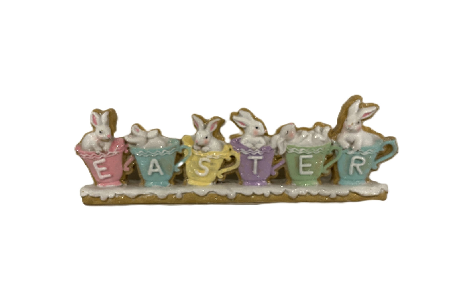 Gerson Easter Decor - Easter Bunny Coffee Cup Gingerbread Sign