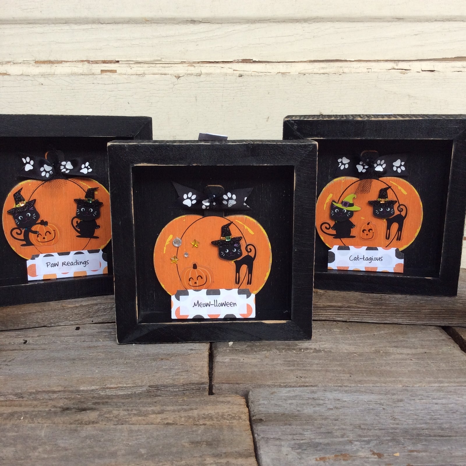 AGD Halloween Decor - Adorable Black Cats Funny Sayings Box Signs 5pc.