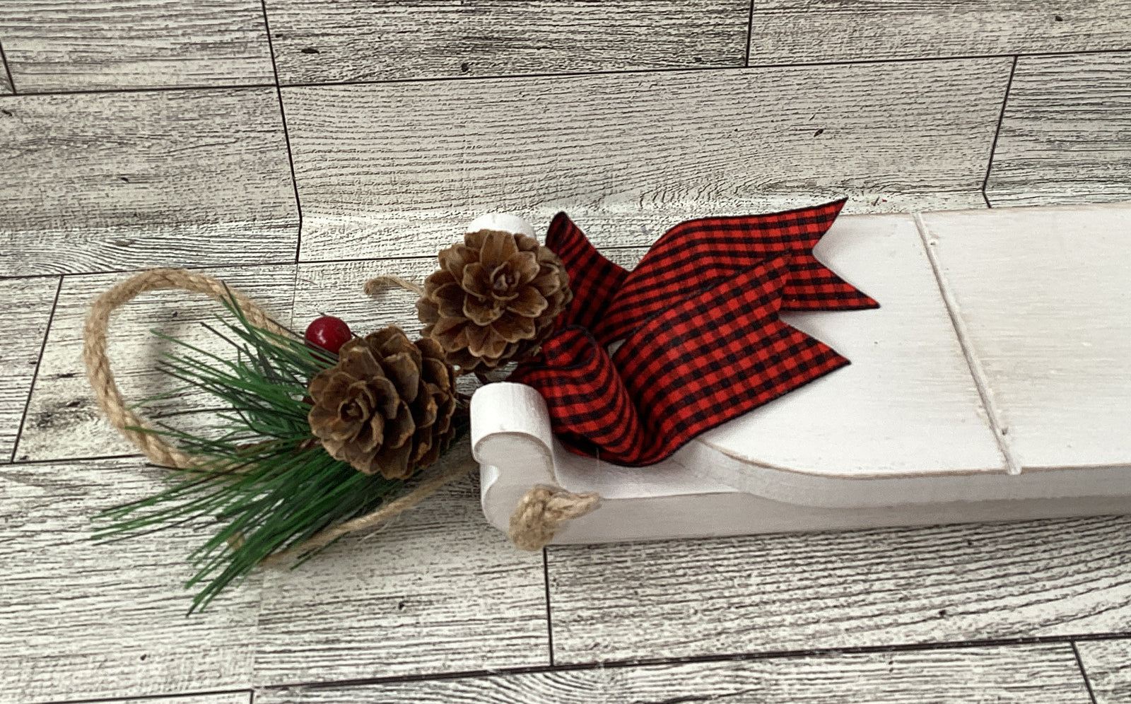AGD Christmas Decor - Dog Cat Buffalo Plaid Wood Tree Sled Display 7pc