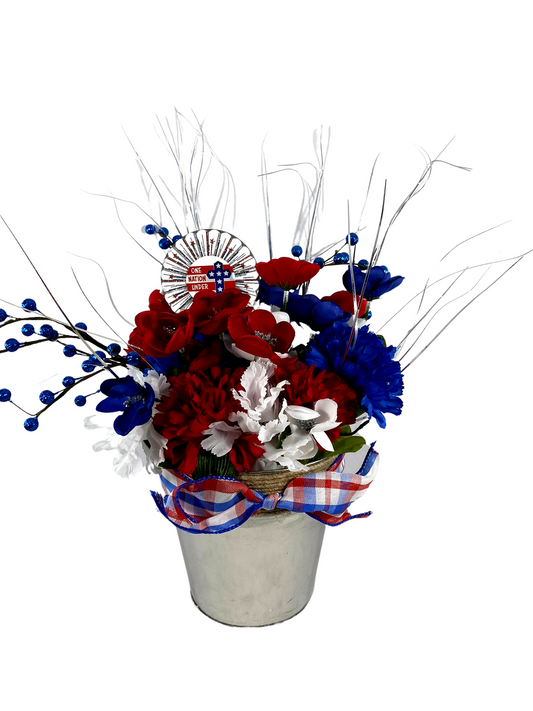 AGD Patriotic Decor  – One Nation Under God Red White Blue Floral Centerpiece