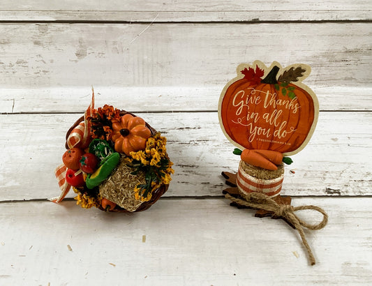 AGD Fall Decor - Small Mini Happy Thanksgiving Cornucopia 2pc