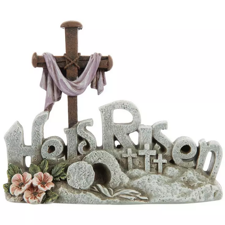 HL Easter Decor -  He Is Risen Tomb Cross Scene Figurine