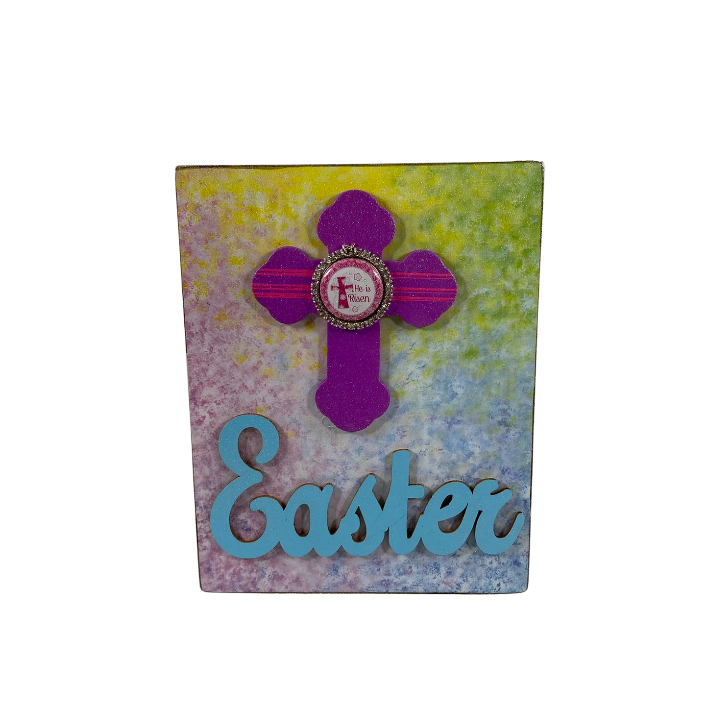AGD Easter Decor - Pastel He Is Risen Cross Block Sign