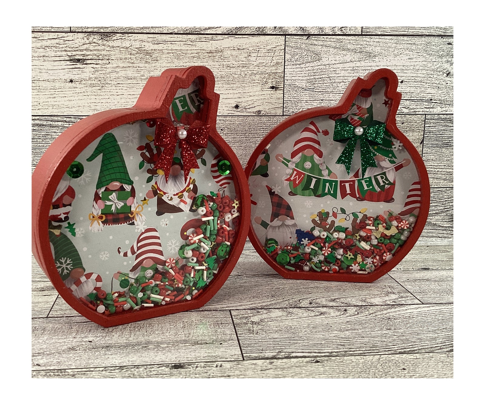 Christmas Decor -  Ornament Bulbs Chunky Wood Shaker Sitters 2pc Set