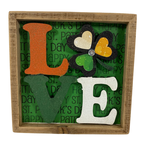 AGD St Patrick's Decor - Love Shamrock Clover Tiered Tray Inset Sign