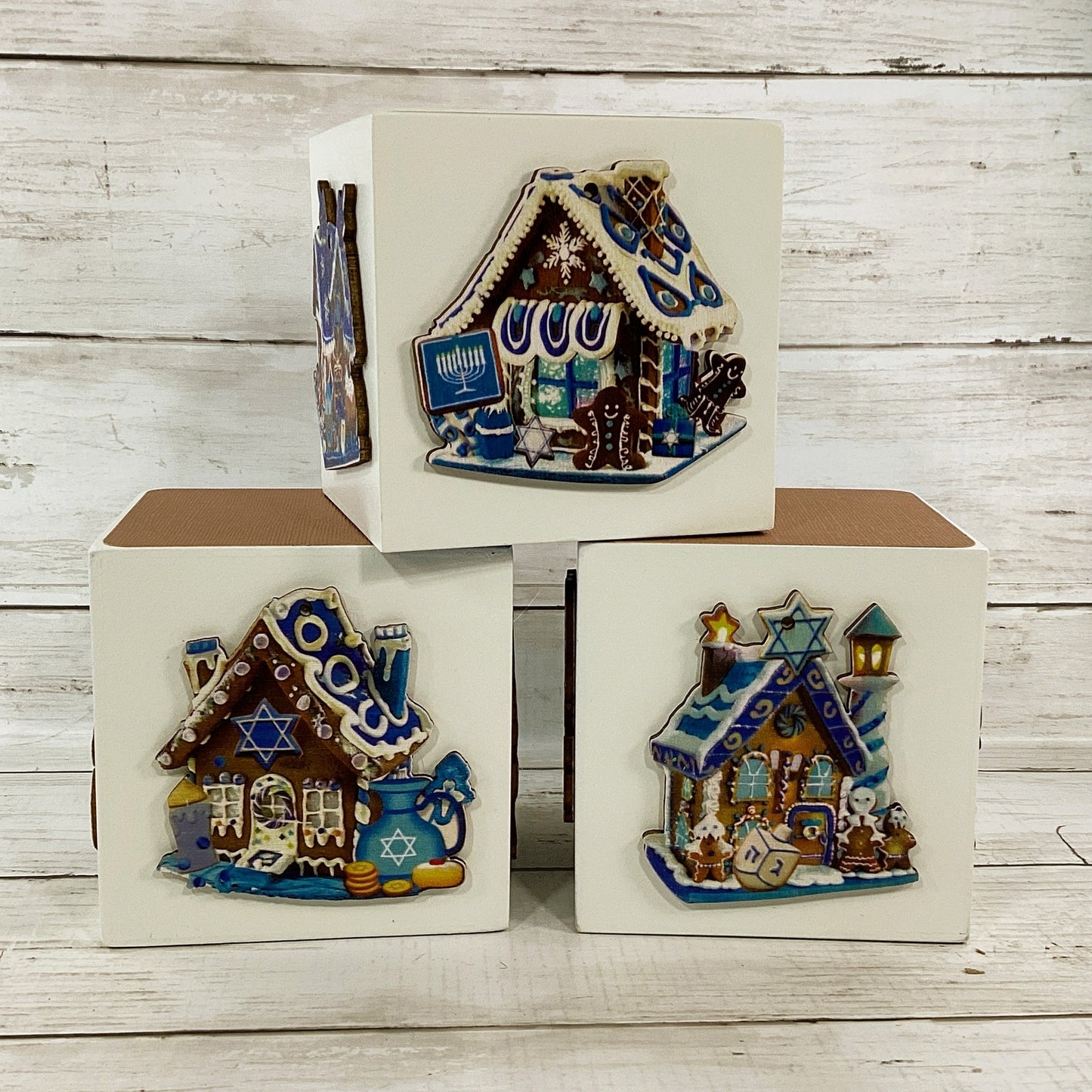 AGD Hanukkah Decor - Gingerbread House Star of David Wood Block 3pc