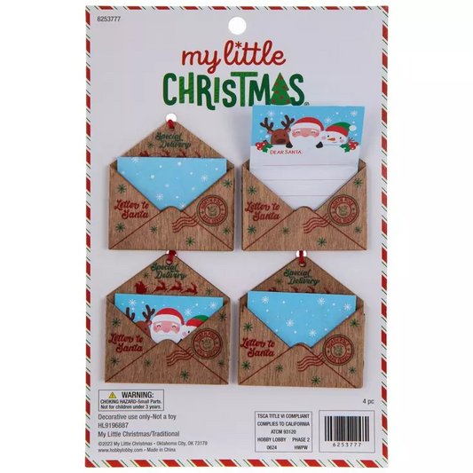 HL Christmas Craft Supply - Miniature Tree Letter To Santa Ornaments 4pc
