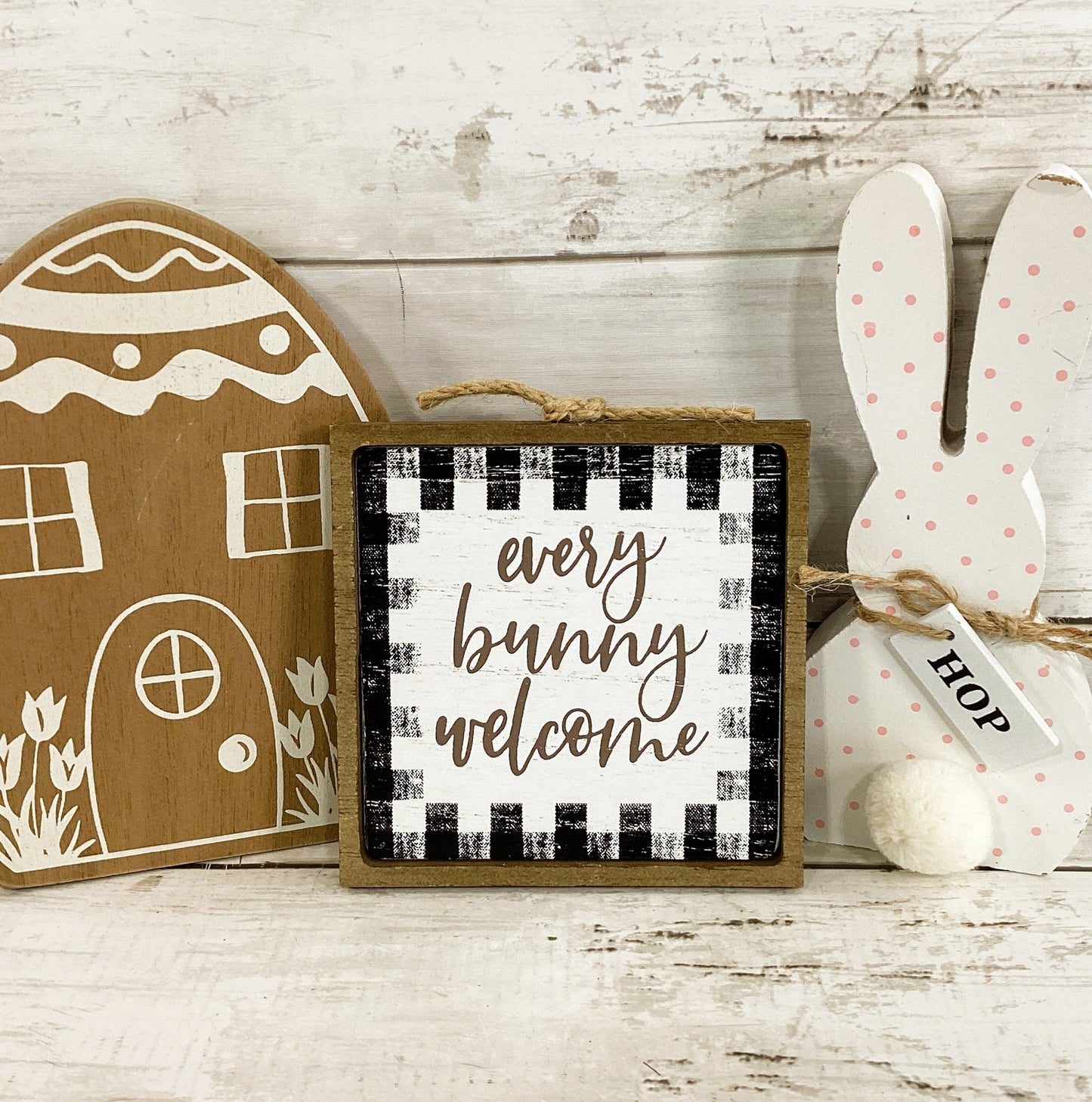 HL Easter Decor - Egg House Bunny Welcome Tier Tray 3pc